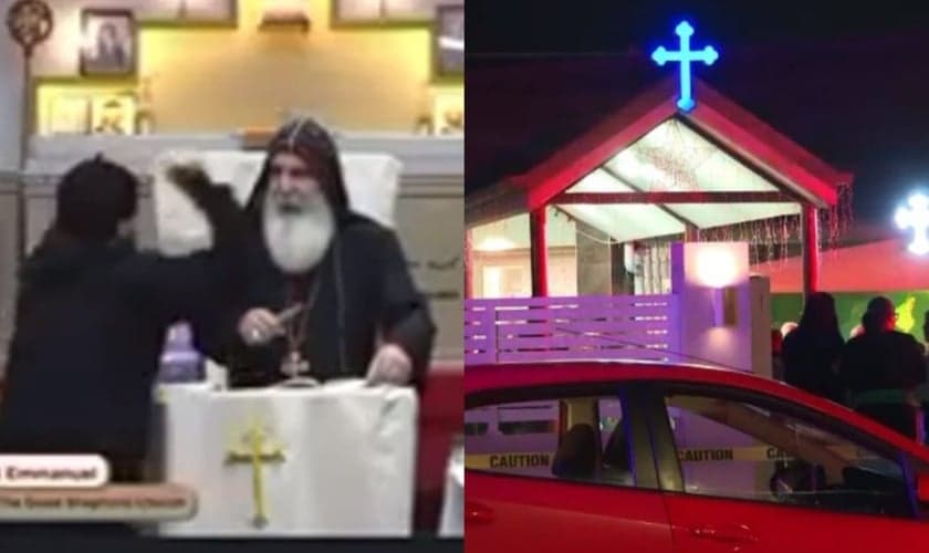 O bispo Mar Mari Emmanuel foi atacado enquanto pregava. (Foto: Reprodução/YouTube/7NEWS Australia).