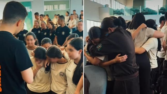 A Aviva School compartilhou o amor de Deus no Colégio Estadual da Polícia Militar. (Foto: Reprodução/Instagram/Lucas Teodoro).