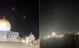 Mísseis iranianos sendo interceptados sobre o Monte do Templo. (Captura de tela: Twitter/Tamar Schwarzbard)