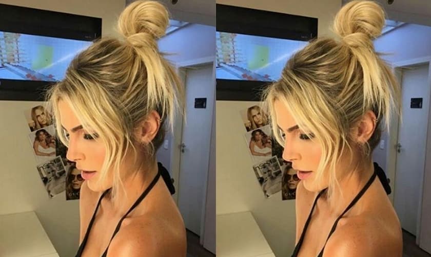 A atriz Julia Faria posa com seu messy bun. (Foto: Reprodução/Jobosco)