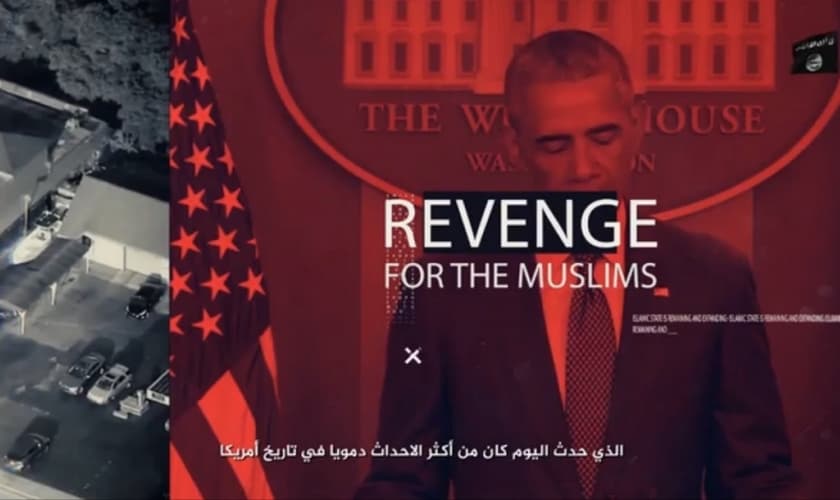 Captura de tela mostrando trecho do vídeo em que o Estado Islâmico 'celebra' o ataque em Orlando. (Imagem: Captura de tela / Youtube)