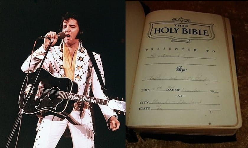 Bíblia pessoal de Elvis Presley traz anotações do cantor. (Imagem: Guiame)