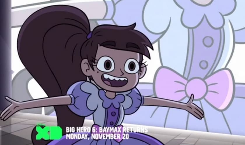 Cena em que o personagem Marco aparece vestido de princesa em desenho da Disney. (Imagem: YOUTUBE/DISNEY TV ANIMATION NEWS)