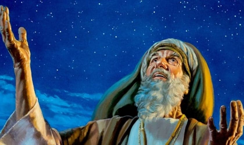 Abraão olha para o céu em uma conversa com Deus. (Imagem: JW.org)