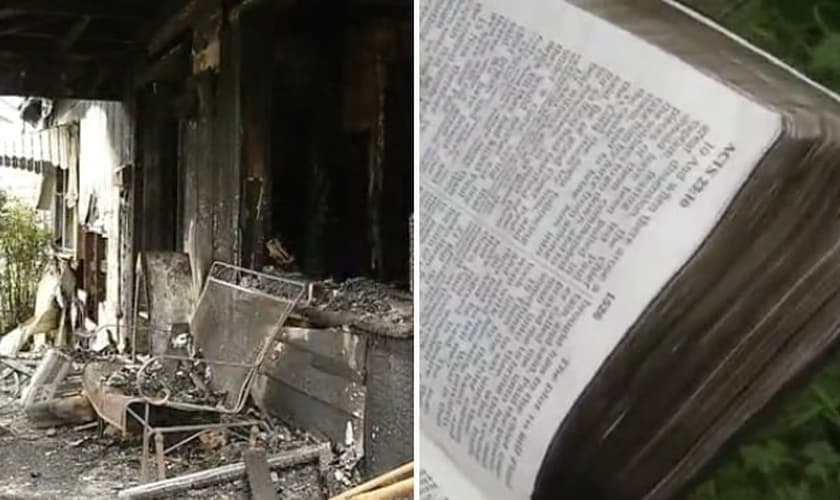 A Bíblia não foi atingida pelas chamas, apesar da intensidade do incêndio. (Foto: Reprodução/NewsChannel 6)