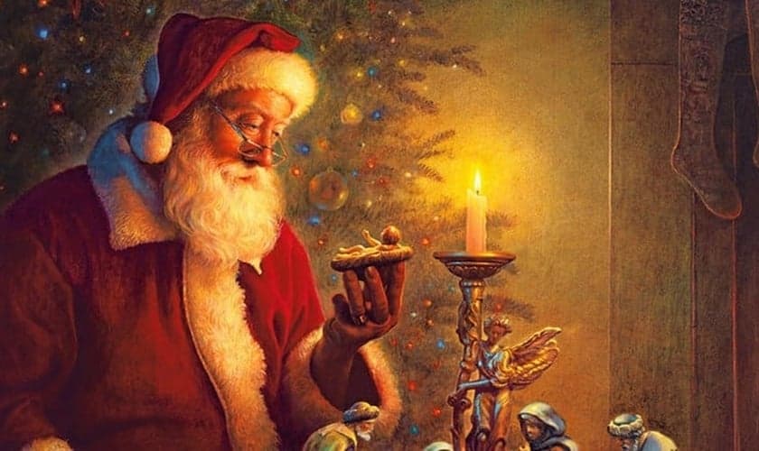 Papai Noel contemplando a figura de Jesus na pintura “O Espírito do Natal”, por Greg Olsen, 2009. (Foto: Greg Olsen)