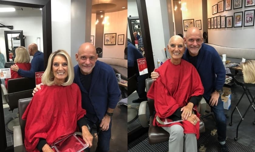 Após começar a perder o cabelo em razão das sessões de quimioterapia, Anne Graham Lotz decidiu raspá-lo no salão de seu amigo, Doug David. (Imagem: annegrahamlotz.org)