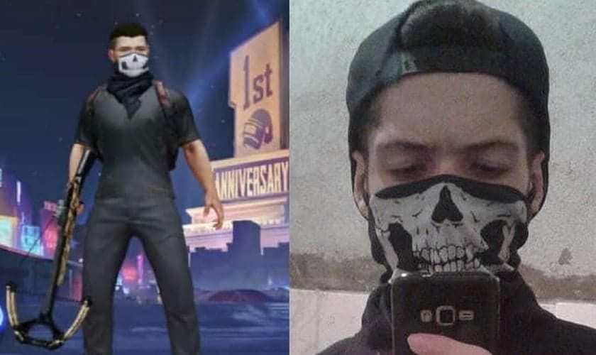 Semelhança entre assassino de Suzano (direita) e personagem do jogo Free Fire (esquerda) é notável. (Foto: Guiame)
