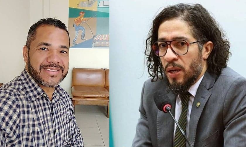 Claudemiro Ferreira (à esquerda) tem orado pela conversão de Jean Wyllys (à direita). (Imagem: Guiame / Edição)