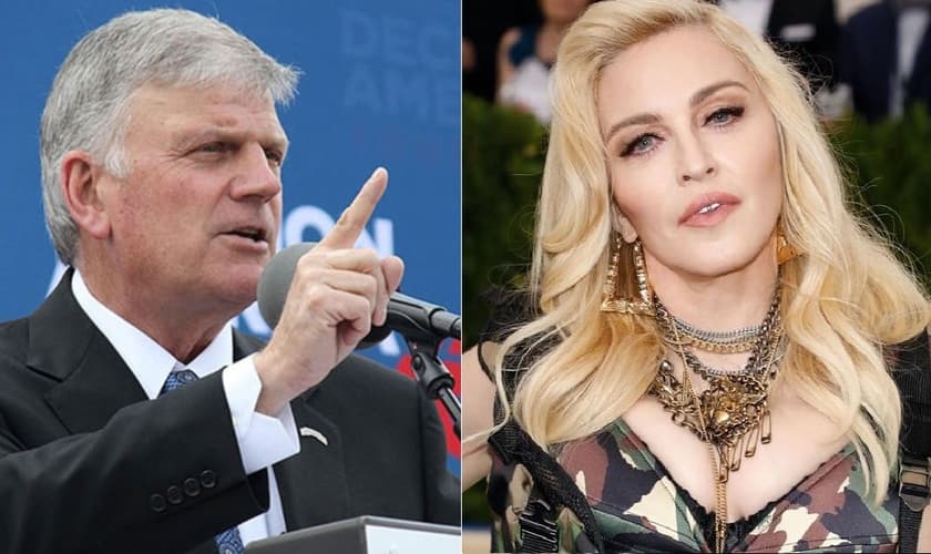 Franklin Graham (esquerda) respondeu às declarações de Madonna (direita) sobre 'Jesus apoiar o aborto'. (Imagem: Edição)
