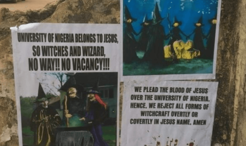 Cartazes colados por estudantes cristãos no campus denunciavam a conferência. (Foto: Reprodução/The Cable)