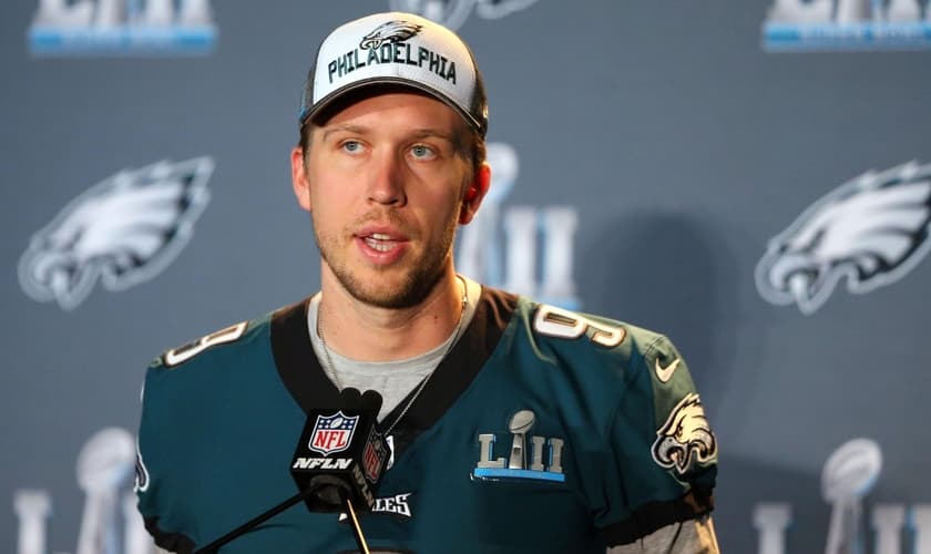 O quarterback Nick Foles durante uma coletiva de imprensa antes do Super Bowl. (Foto: Jerry Lai/USA Today Sports)