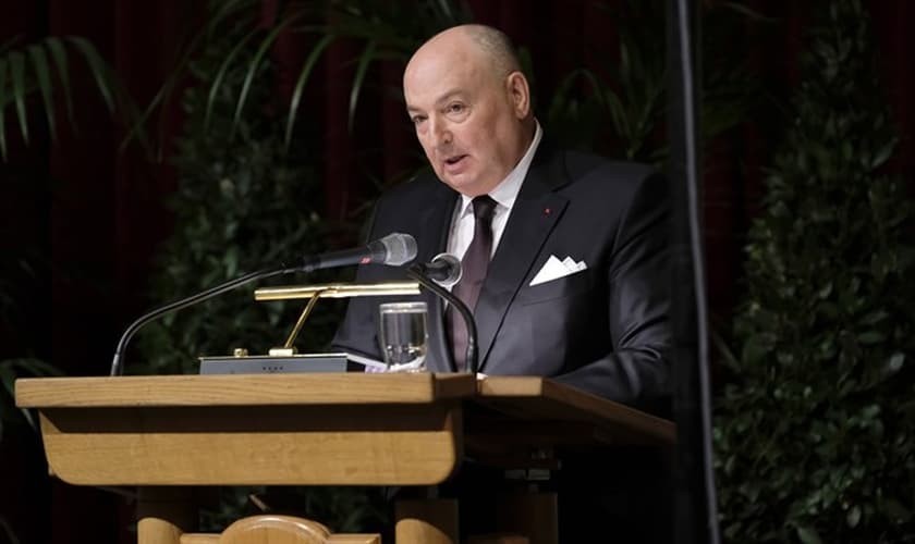 Moshe Kantor, Presidente do Fórum Mundial do Holocausto discursa para líderes mundiais, em Jerusalém. (Foto: Reprodução/Arutz Sheva)