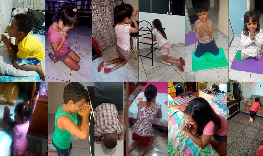 Crianças do Projeto Kids Crescer e Vencer oram para que Deus acabe com a pandemia. (Foto: Reprodução/Facebook)