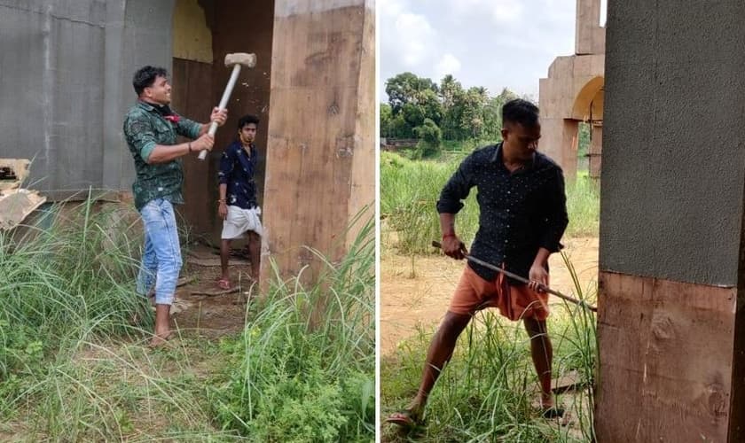 Nacionalistas hindus destroem um set de filmagem em Kerala, Índia, no domingo, 24 de maio de 2020. (Foto: Reprodução/Facebook)