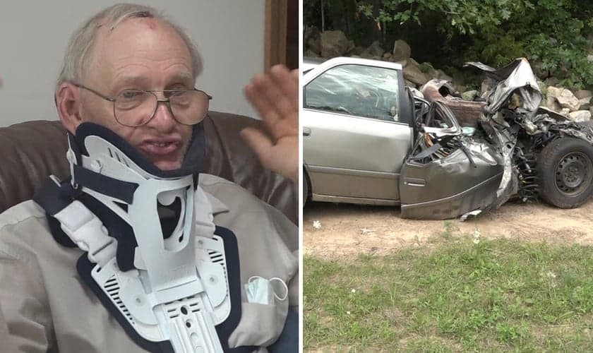 Donald Rawson sobreviveu a acidente que destruiu seu carro nos EUA. (Foto: WZZM)