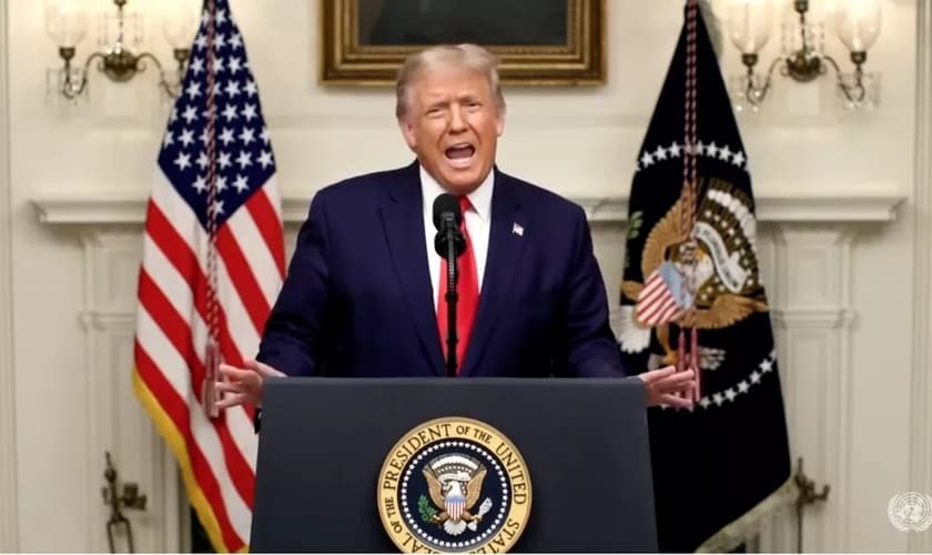 Trump em seu discurso na Assembleia Geral da ONU, em 22 de setembro de 2020. (Foto: Reprodução / G1)