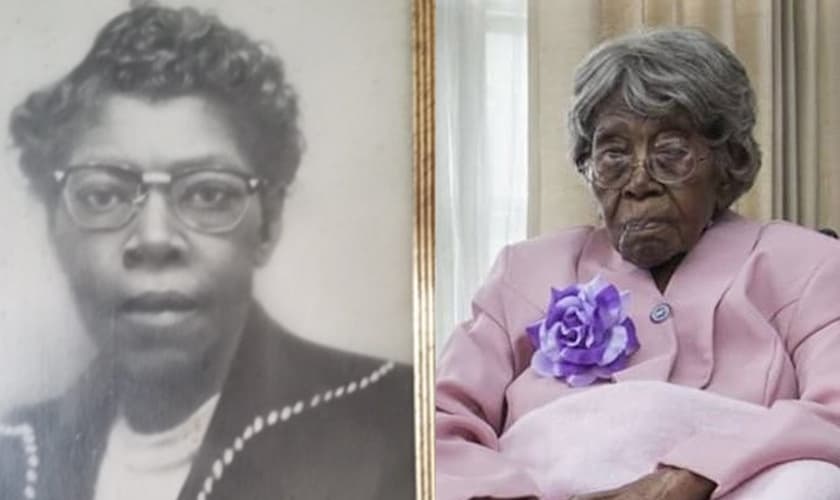 Hester Ford em sua juventude e hoje, aos 116 anos de idade. (Foto: Arquivo pessoal/Mary Hill)