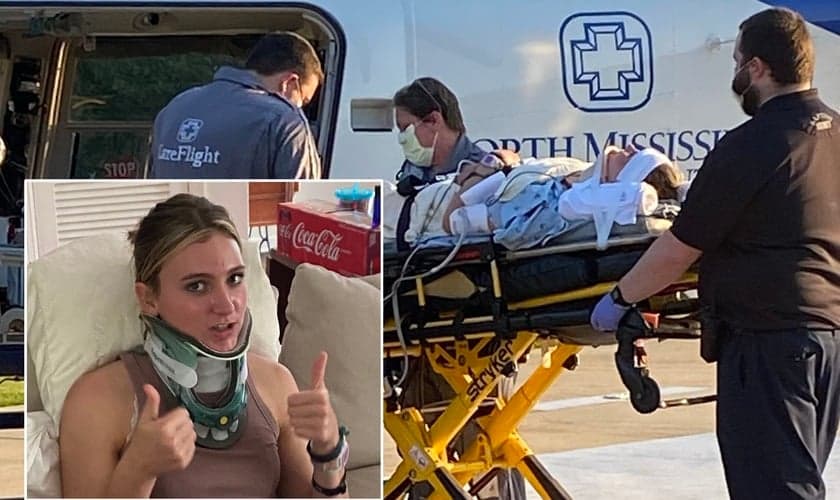 Hannah Locks quebrou seu pescoço e teve que ser encaminhada de helicóptero para uma cirurgia de emergência nos EUA. (Foto: Arquivo pessoal/Montagem Guiame)