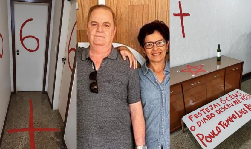 Na cena do crime, a polícia encontrou uma série de mensagens satânicas (Foto: Reprodução/TV Gazeta).