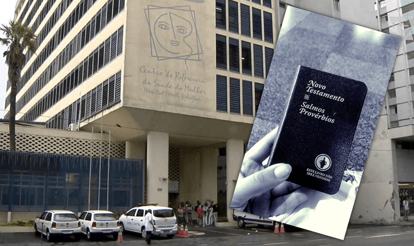Exemplar do Novo Testamento entregue a gestantes em fila de hospital para aborto. (Foto: Reprodução / Jornal da Gazeta / Marie Claire)