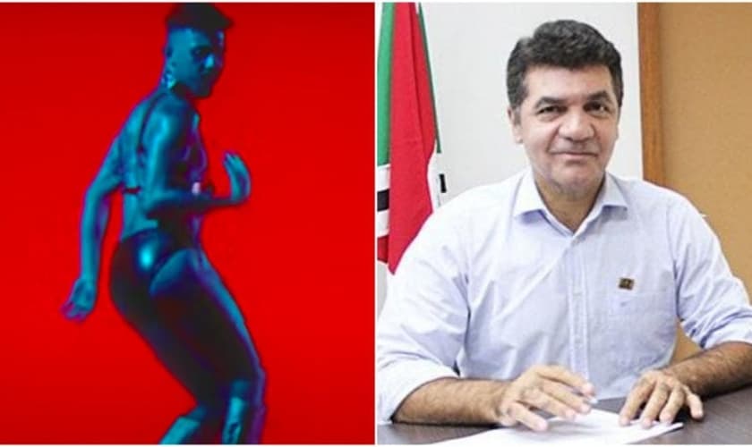 Figura que aparece em clipe e Clésio Salvaro, prefeito de Criciúma. (Foto: Reprodução / ND Mais)