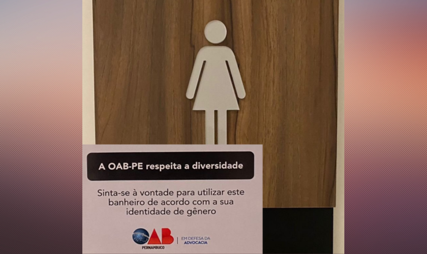 : Placas nos banheiros da sede da OAB-PE para atender ao público transgênero. (Foto: Reprodução / UOL)