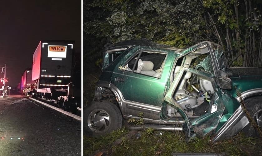 Segundos antes do trem os atingir, Lewis conseguiu rolar com o idoso para fora dos trilhos. (Foto: Reprodução/WGN News).