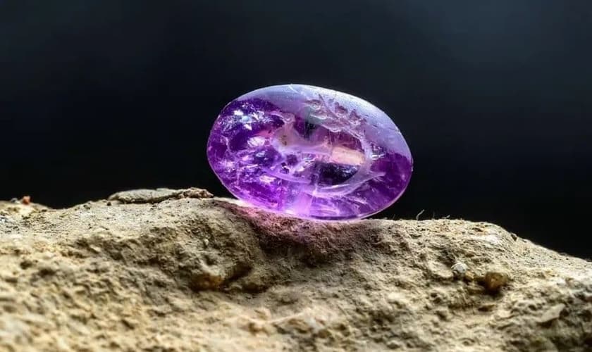 Pedra ametista representando a árvore de bálsamo. (Foto: Eliyahu Yanai / Cidade de David)