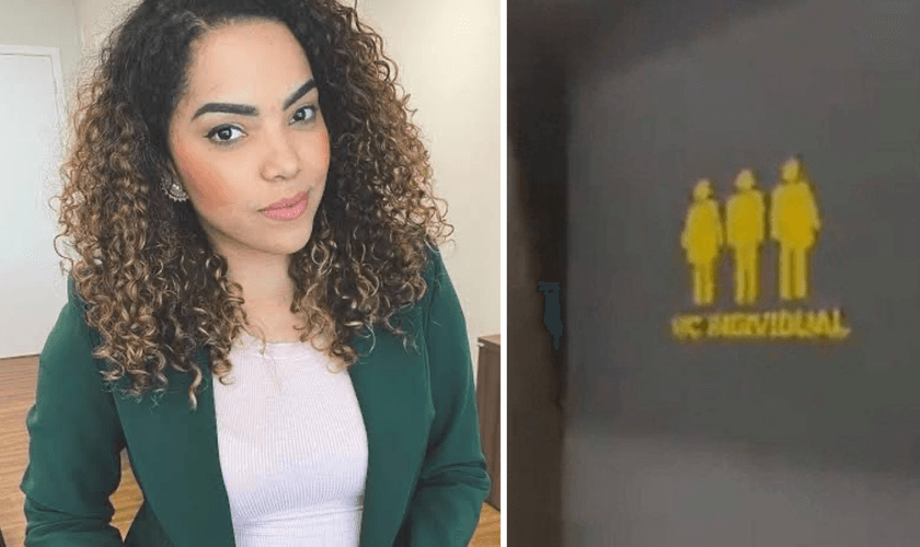 Prefeita Suéllen Rosim e porta do banheiro do McDonald’s, em Bauru. (Foto: Creative Commons / vídeo Internet)