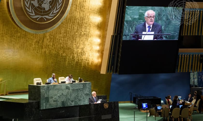 Embaixador Palestino na ONU, Riyad Mansour, fala em Assembleia Geral em Nova York. (Foto: ONU/Loey Felipe)