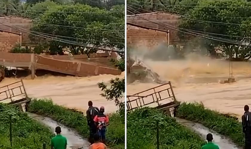 Moradores filmaram momento em que construção de igreja desabou. (Foto: Reprodução/Redes Sociais)