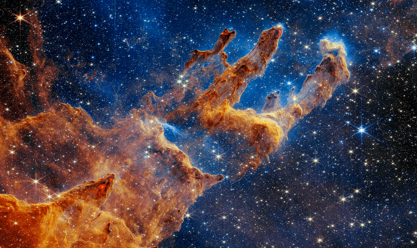 Imagem da formação de estrelas pelo Telescópio James Webb. (Foto: NASA, ESA, CSA, STScI; Joseph DePasquale, Anton M. Koekemoer, Alyssa Pagan)