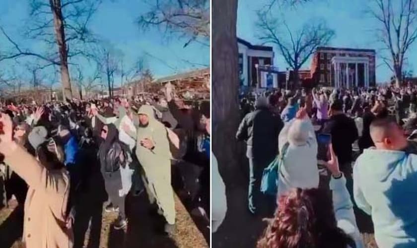 Multidão louva do lado de fora da Universidade de Absury. (Foto: Reprodução/Instagram/Pastor Lipão)