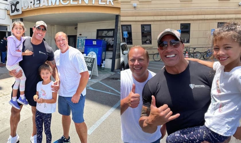 The Rock, suas filhas e o pastor Matthew Barnett. (Foto: Reprodução/Instagram/Matthew Barnett)