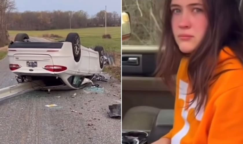 O carro ficou destruído, mas Kenzie sobreviveu. (Foto: Reprodução/Instagram/Business Brazil USA)