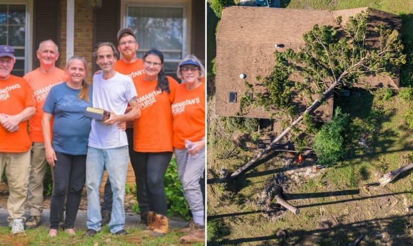 O casal com os voluntários da Samaritan’s Purse. (Foto: Samaritan’s Purse).