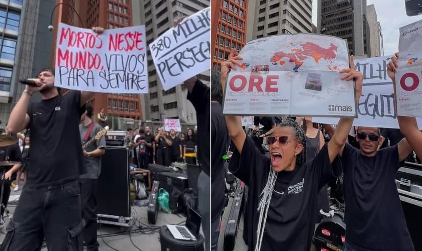 Dezenas de cristãos protestaram pela Igreja Perseguida na Avenida Paulista. (Foto: Instagram/OverMission).