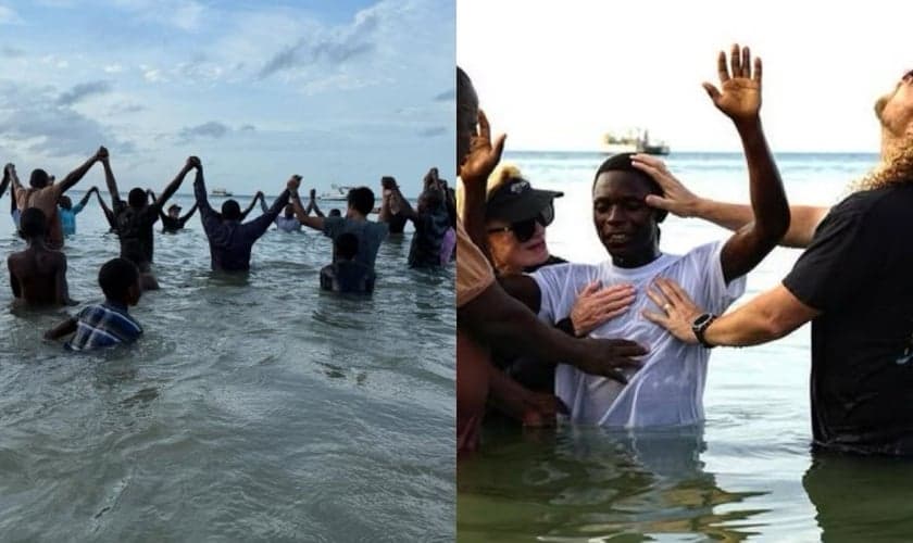 Heidi Baker batizando os novos convertidos. (Foto: Reprodução/Instagram/Heidi Baker)