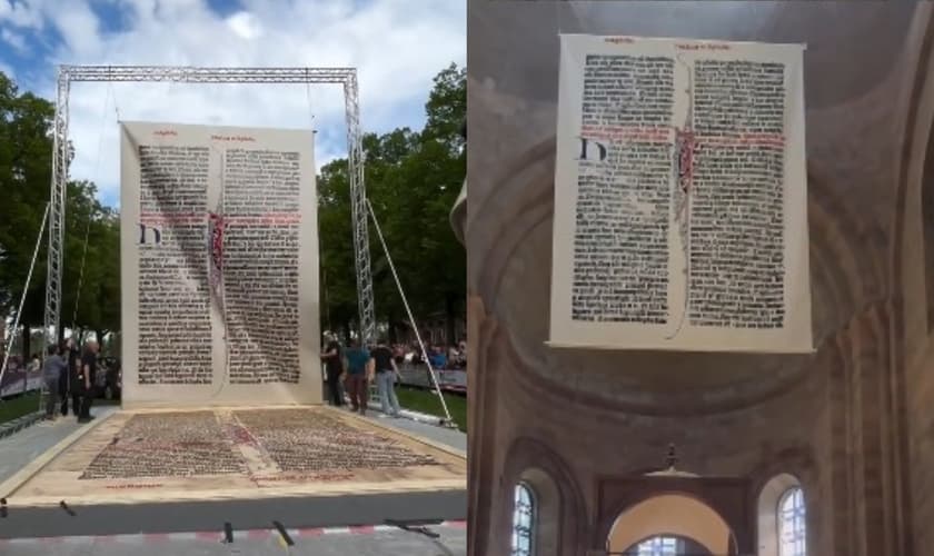 A primeira página do evangelho de João mede 35 metros quadrados. (Foto: Reprodução/Instagram/Int. Gutenberg-Gesellschaft).
