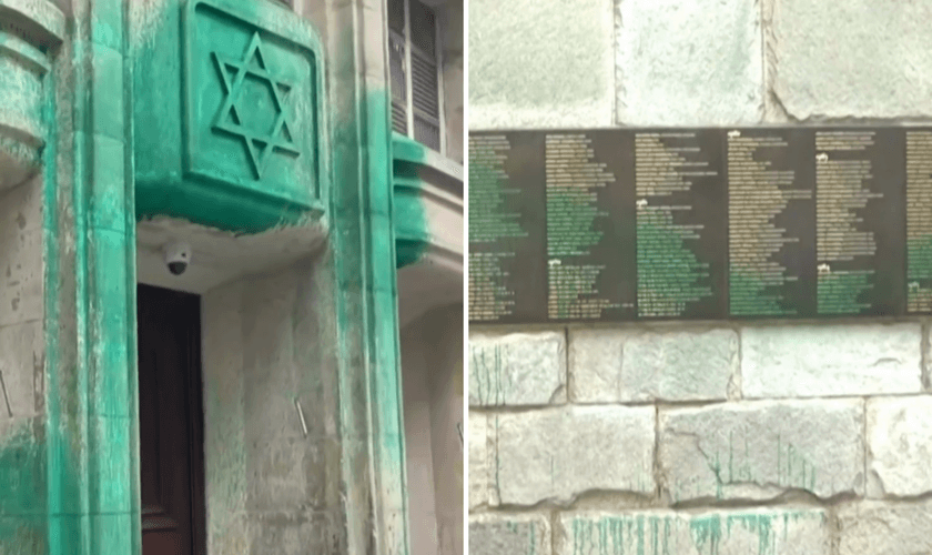 O memorial do Holocausto e sinagoga atingida por vandalismo. (Captura de tela/Instagram/JovemPanNews)