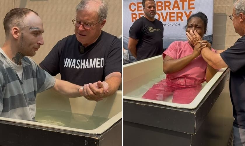 O batismo na prisão. (Foto: Reprodução/Facebook/Nick Beres)