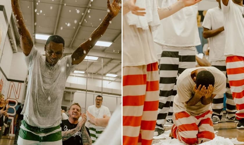 O batismo. (Foto: Reprodução/Instagram/God Behind Bars)