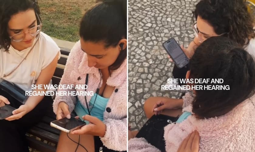 A oração pela surda. (Foto: Reprodução/Instagram/Dunamis Europe)