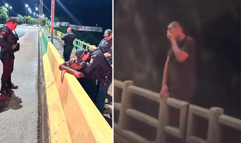 Policiais oram por homem que ameaçava tirar a própria vida. (Foto: Divulgação)