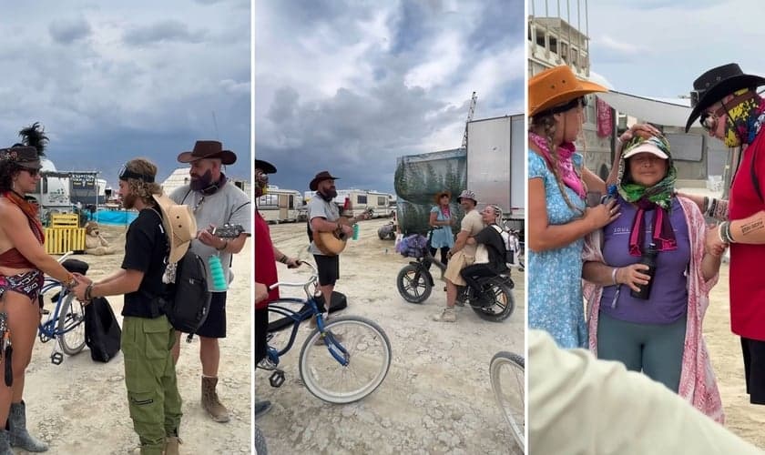 Os cristãos evangelizando no festival. (Foto: Reprodução/Instagram/Philip Renner)