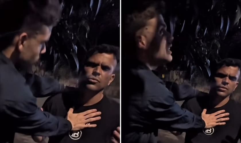 Ramon e João orando. (Foto: Reprodução/Instagram/João Basques)