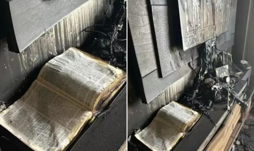 A Bíblia ficou intacta após incêndio. (Foto: Divulgação/Corpo de Bombeiros Militar de Carazinho).