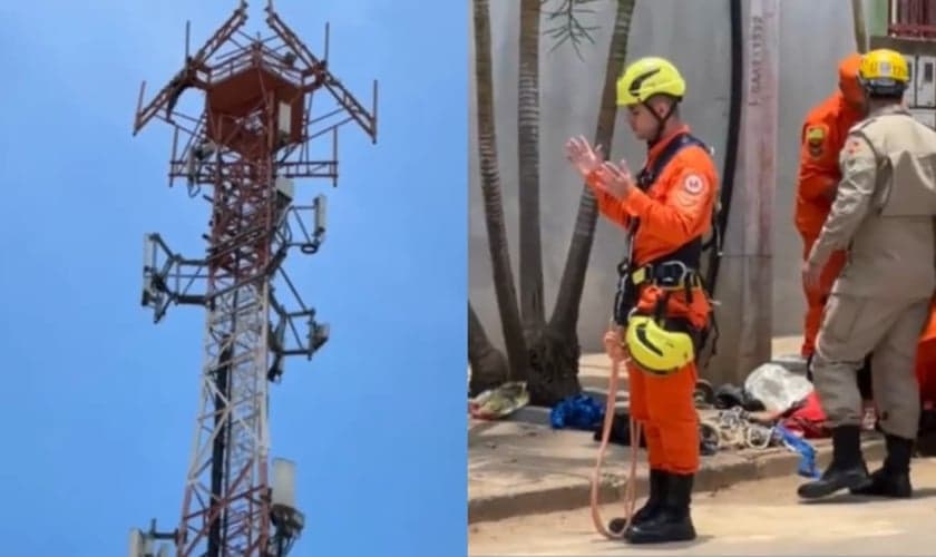 O bombeiro intercedeu de mãos levantadas durante o resgate. (Foto: Reprodução/Jamilson Viana).