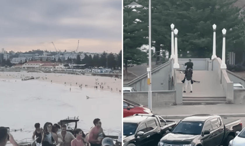 Atiradores espalham terror durante celebração judaica na praia de Bondi Beach, em Sydney. (Captura de tela/YouTube/Daily Mail Australia)